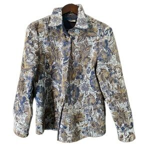 Vintage Lana Sport Women’s Blue Grey Tapestry Floral Silver Buttons Jacket Sz 12